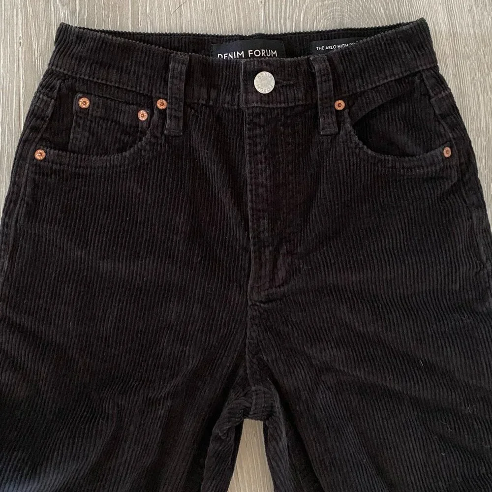 Denim Forum Arlo High Rise Straight Black Corduroy Jeans - Picture 4 of 9